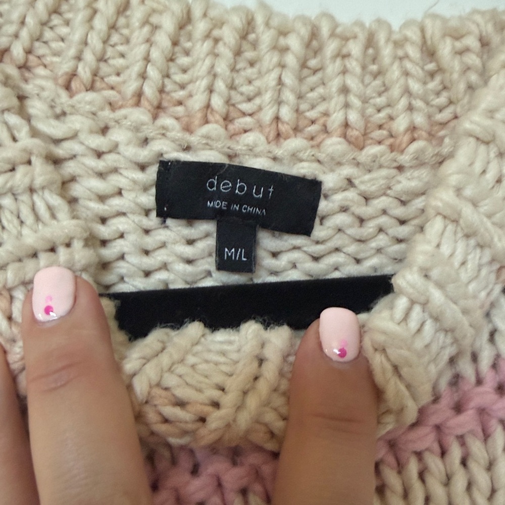 debut Cream Crewneck Sweater with Multicolor Stripes - Picture 3 of 5